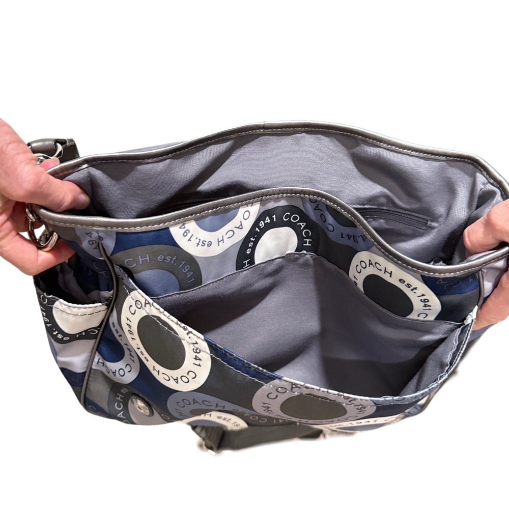 Coach Blue Gray Signature Laptop Diaper Bag Y2K Tote Messenger Crossbody F18377 - Picture 7 of 17
